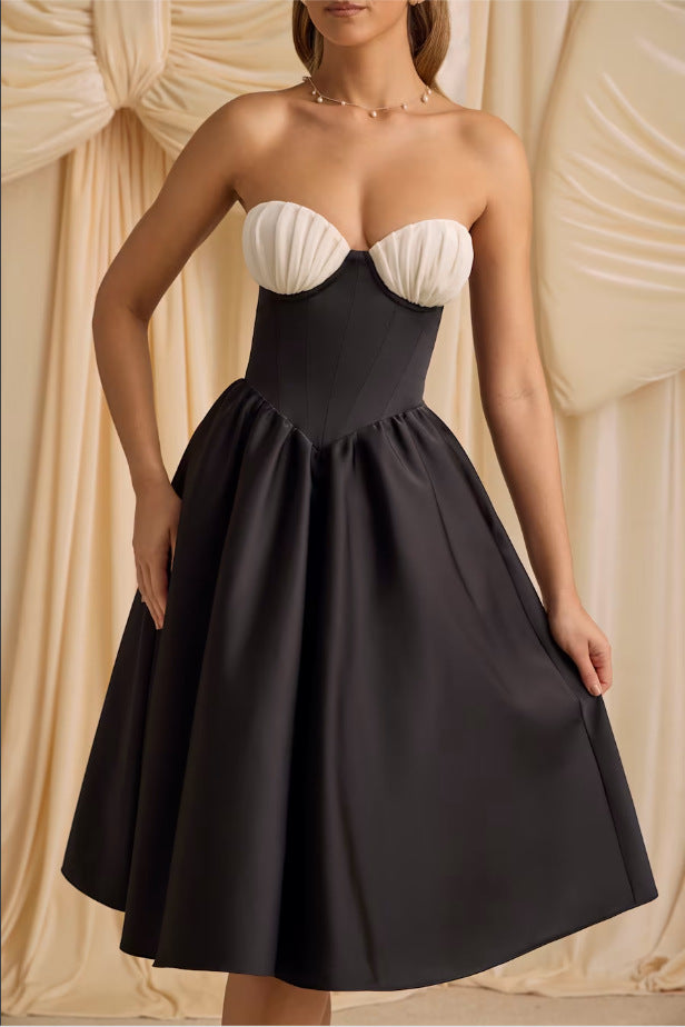 Damen trägerloses Cocktailkleid mit voluminösem Rock und elegantem Oberteil EB