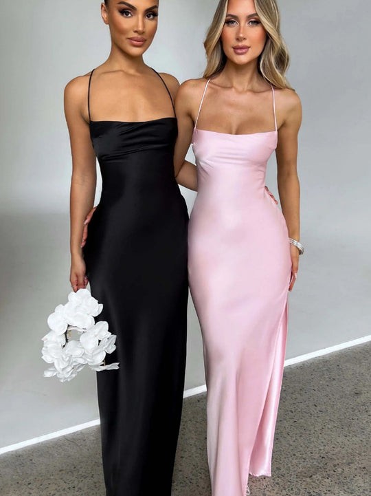 Damen Elegantes Maxikleid mit hochhängendem Schlitz und schmalem Trägerdesign EB