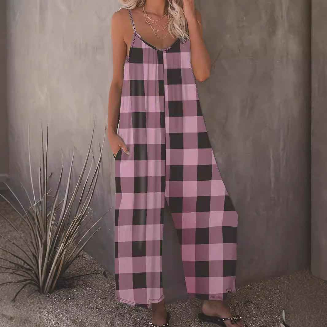Damen Lässiger Jumpsuit im karierten Design mit praktischen Taschen EB