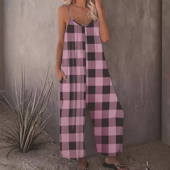 Damen Lässiger Jumpsuit im karierten Design mit praktischen Taschen EB