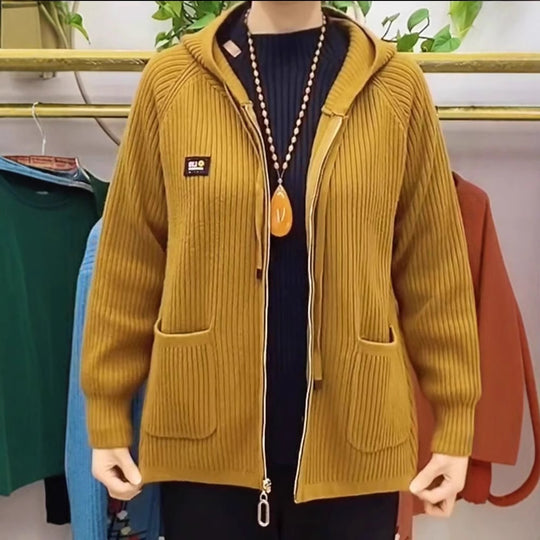 Damen Kapuzenjacke mit strukturiertem Strickdesign und praktischen Taschen EB