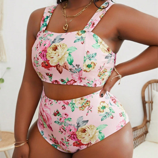 Damen Bikini-Set mit floralem Crop-Top und hohem Taillen-Schnitt EB