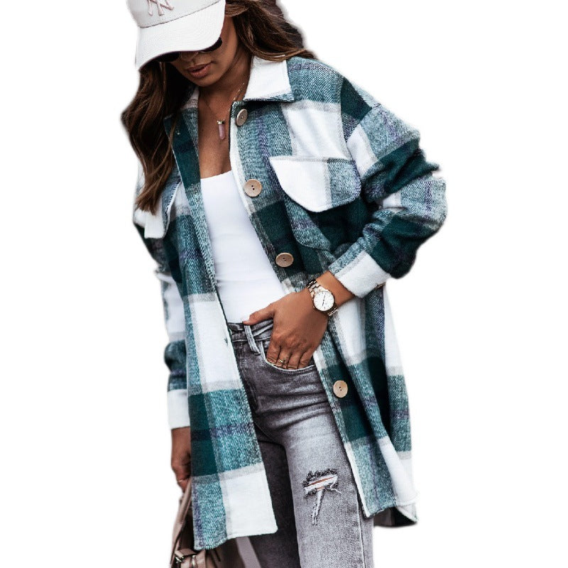 Damen Karierte Overshirt-Jacke mit praktischen Brusttaschen EB