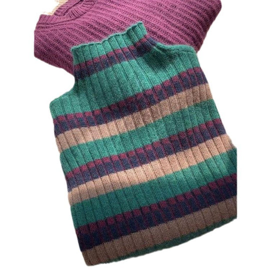 Damen Rippstrickpullover mit hohem Kragen und modischem Streifenmuster EB