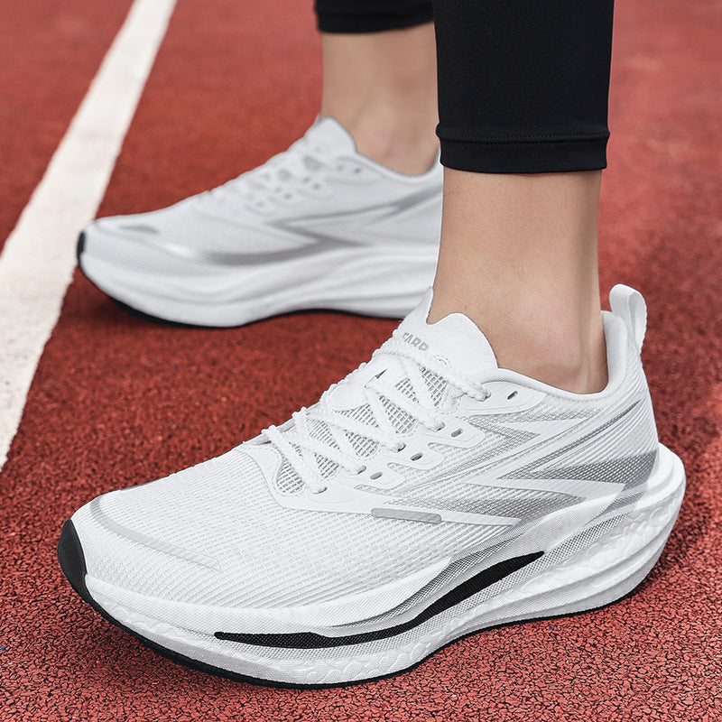 Unisex dynamische Straßenlaufschuhe mit gebogener Rocker‑Zwischensohle, reaktiver EVA‑Dämpfung und atmungsaktivem Strickobermaterial EB