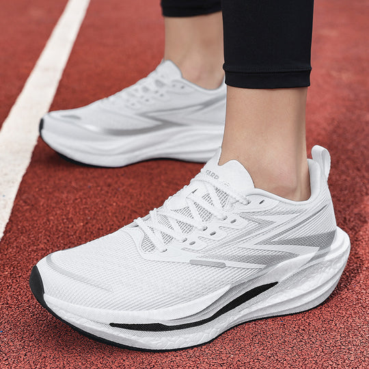 Unisex dynamische Straßenlaufschuhe mit gebogener Rocker‑Zwischensohle, reaktiver EVA‑Dämpfung und atmungsaktivem Strickobermaterial EB