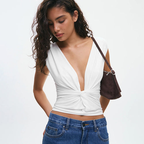 Damen Wickeloberteil mit tiefem V-Ausschnitt und elegantem Knotendetail EB