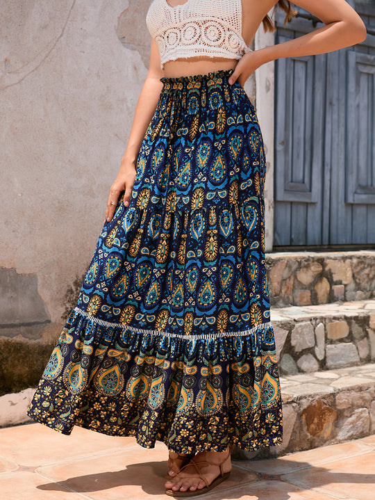 Damen Maxirock mit verspieltem Paisleymuster und Rüschendetails EB