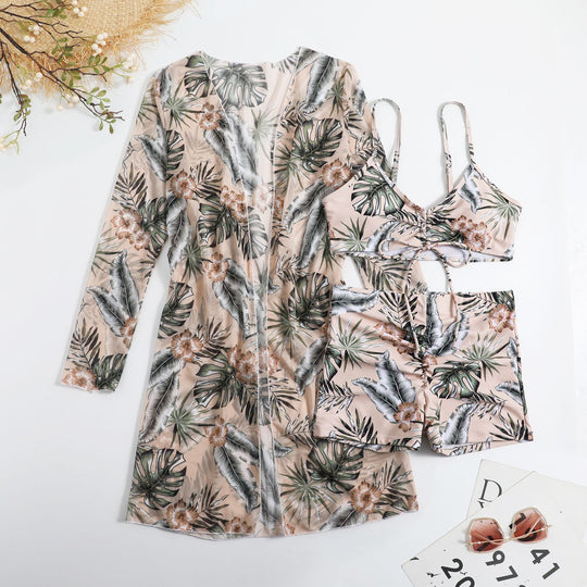 Damen Strandset mit floralem Kimono und Crop-Top EB