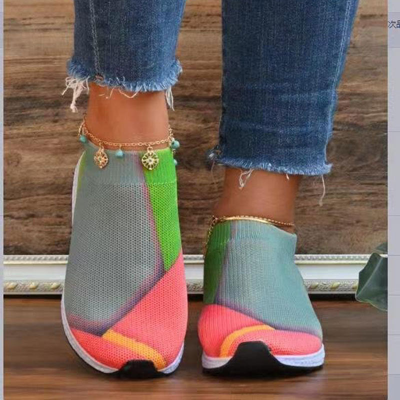 Damen Slip-On Sneakers mit atmungsaktiver Strick-Oberfläche und rutschfester Sohle EB