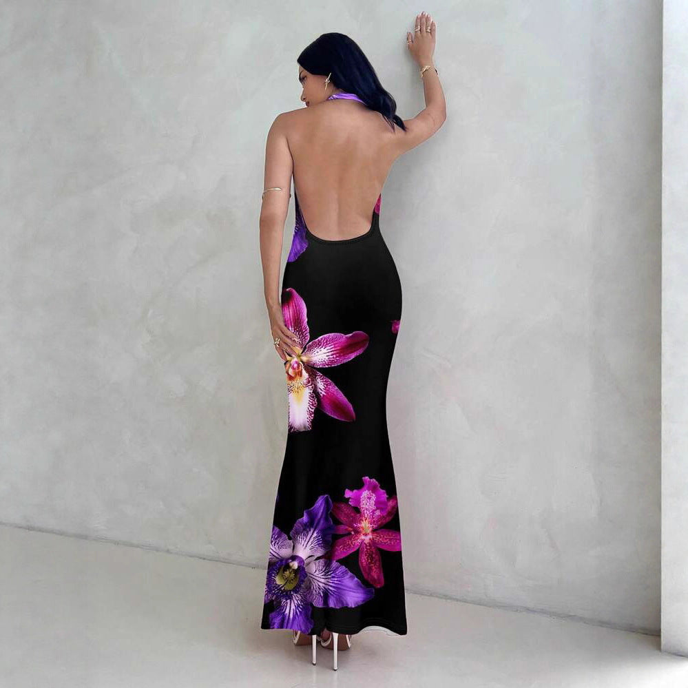 Damen ElegantesMaxikleid mit raffiniertem Blumendruck und tiefem V-Ausschnitt EB