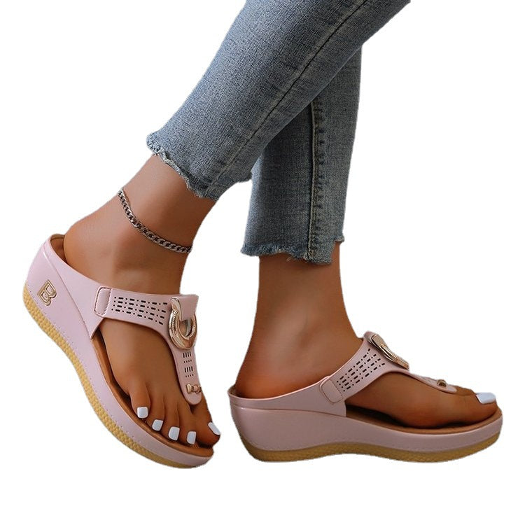 Damen Wedge-Pantoletten mit modischem Riemen und atmungsaktivem Obermaterial EB