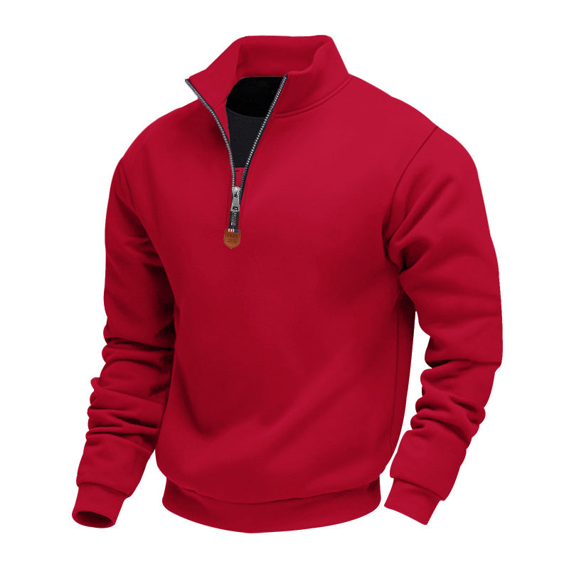 Herren sportlicher Pullover mit halbem Reißverschluss und modischem Stehkragen EB