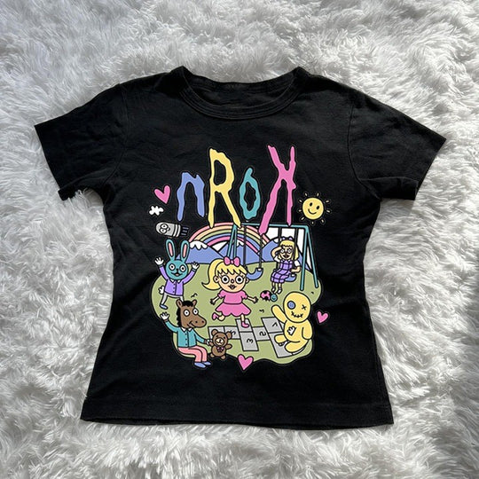 Damen Kurzarm T-Shirt mit verspieltem Grafiken-Design EB