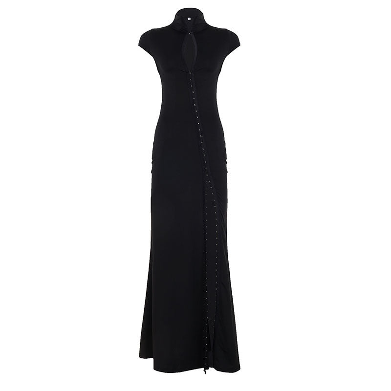 Damen Elegantes Wickelkleid mit hochgeschlossenem Kragen und schmaler Silhouette EB