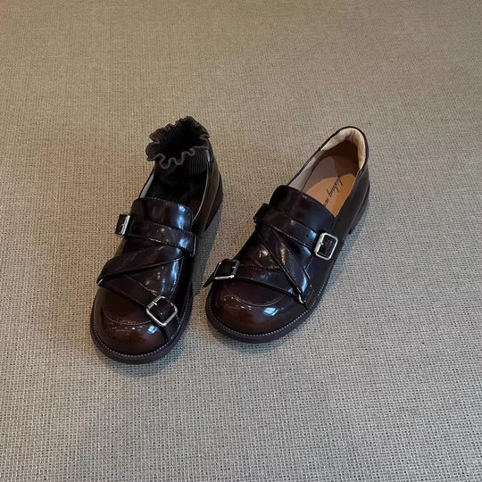 Damen Modische Schnürschuhe mit glänzender Oberfläche und praktischen Riemen EB