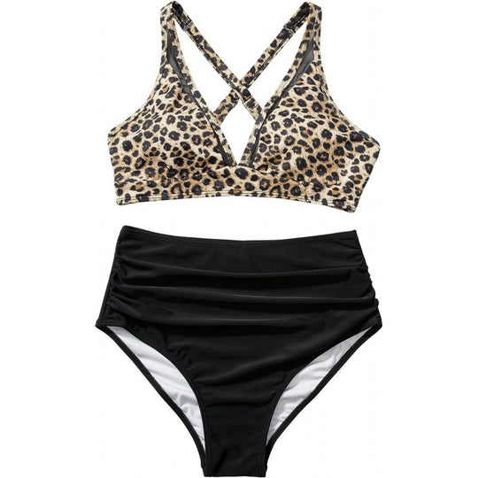 Damen Bikini-Set mit modischem Animalprint und Bicolor-Design EB