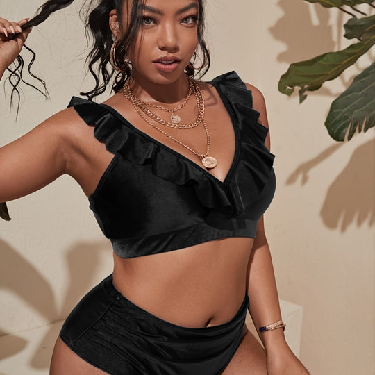 Damen Bikini Oberteil mit raffiniertem Rüschendesign und hohem Bund EB