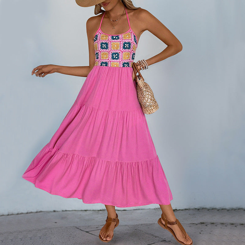 Damen Maxikleid mit gestricktem Oberteil und voluminösem Rock EB