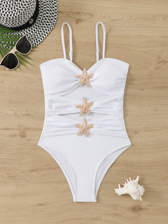 Damen Eleganter und figurbetonter Badeanzug mit Glitzerstern EB