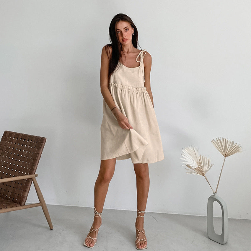 Damen luftiges Sommerkleid mit verstellbaren Trägern und elastischem Bund EB
