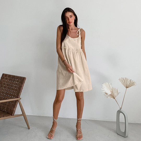 Damen luftiges Sommerkleid mit verstellbaren Trägern und elastischem Bund EB