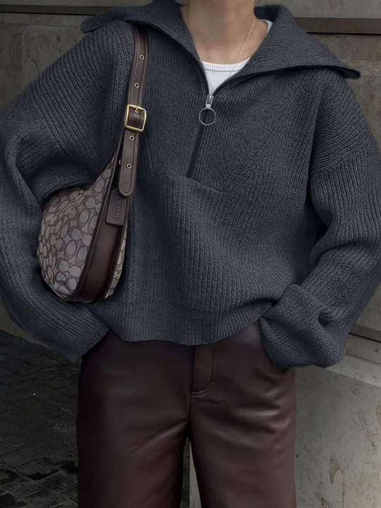Damen Strickpullover mit Reißverschluss und lässigem Schnitt EB