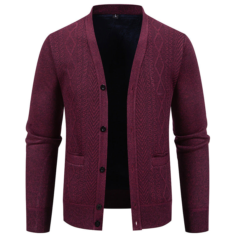 Herren klassische Strickjacke mit strukturiertem Design und praktischen Taschen EB