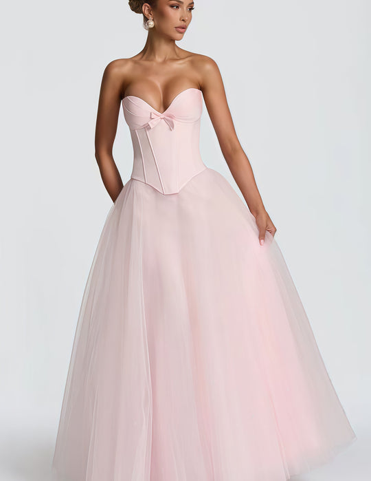 Damen Elegantes A-Linien Brautkleid mit schulterfreier Corsage und voluminösem Tüllrock EB