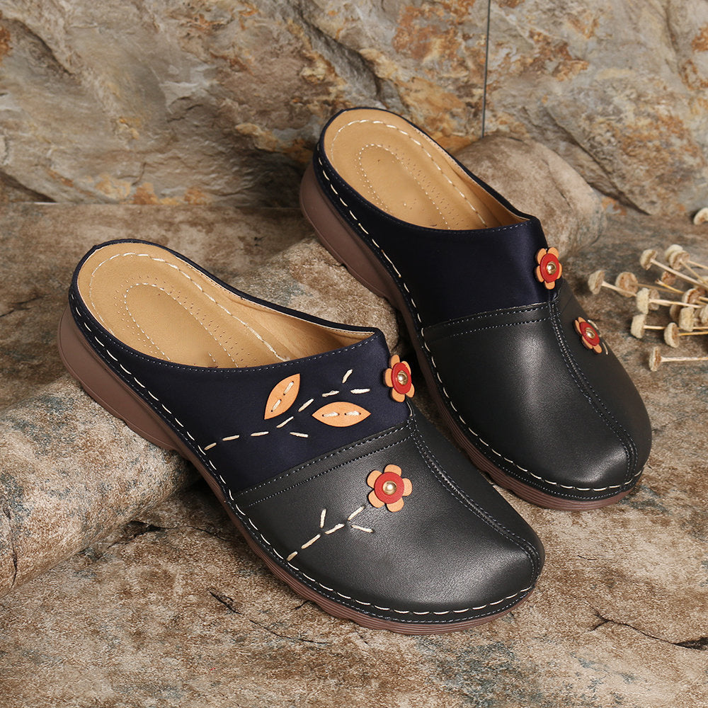 Damen Clogs mit floralem Applikationsdesign und rutschfester Sohle EB
