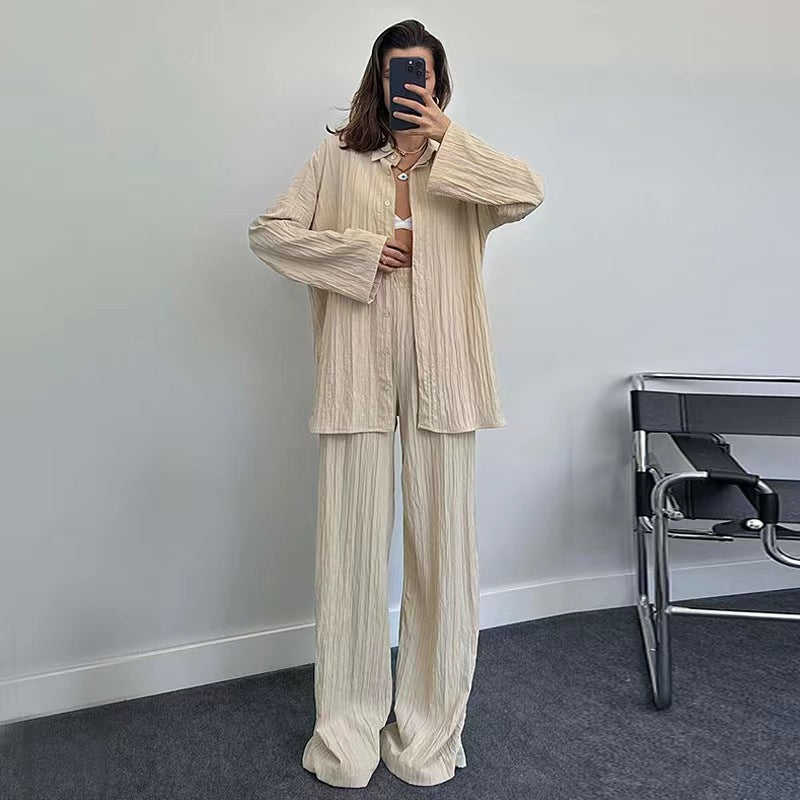 Damen lässiges Übergrößen-Hemd und lockere Hose Set EB