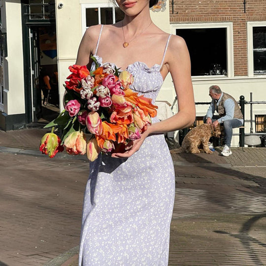 Damen Blumenkleid mit Rüschen und Spaghetti-Trägern EB