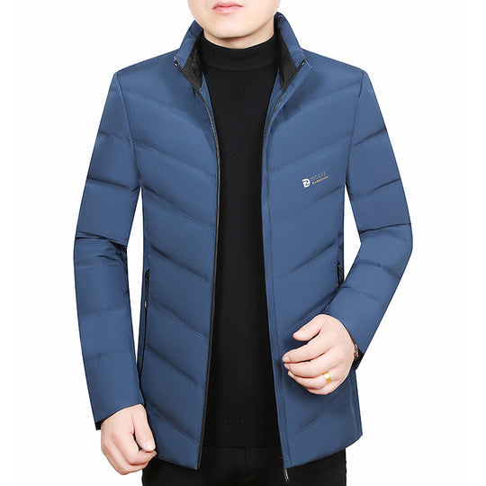Herren Slim-Fit Reisesteppjacke mit Stehkragen und Chevron-Steppung EB