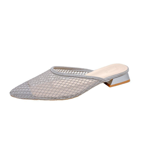 Damen elegante Mules mit feinem Netzdesign und bequemem Blockabsatz EB