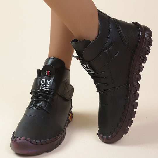 Damen Schnürstiefel mit weichem Kunstleder und praktischer Schnalle EB