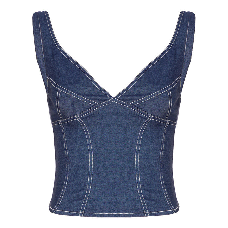 Damen Denim Crop-Top mit modischem Schnitt und verstellbaren Trägern EB