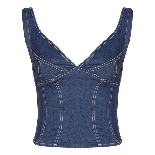 Damen Denim Crop-Top mit modischem Schnitt und verstellbaren Trägern EB