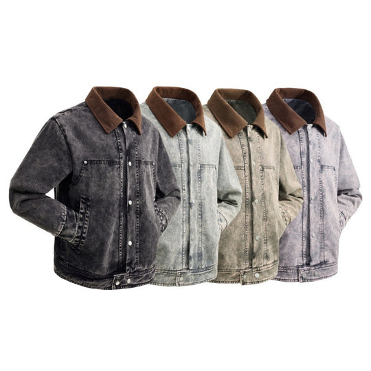 Herren wattierte Jeansjacke mit Cordkragen, Druckknopfleiste und praktischen Seitentaschen EB