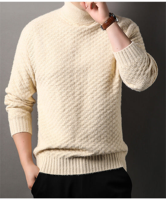 Herren Strickpullover mit hohem Kragen und strukturiertem Design EB