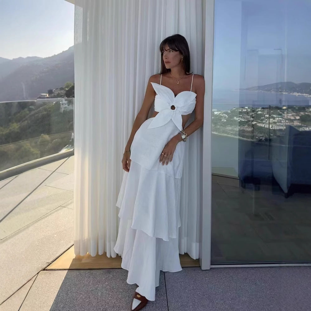 Damen Maxikleid mit raffiniertem Rüschendesign und verspieltem Schleifendetail EB