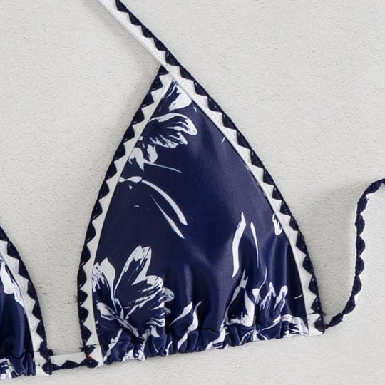 Damen Triangel-Bikini mit floralem Design und verstellbaren Trägern EB