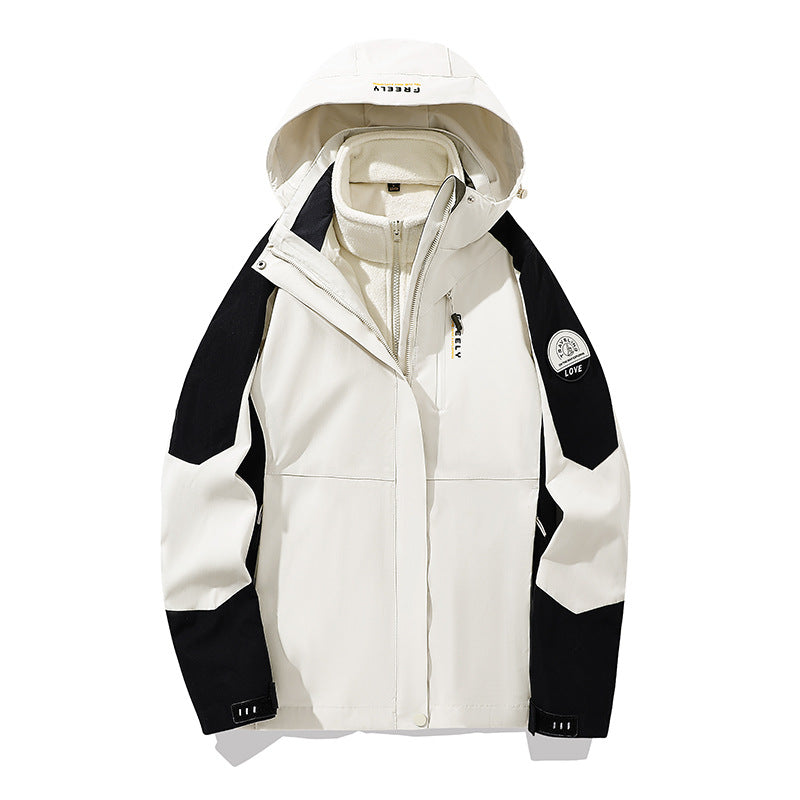 Herren wasserdichte dreiteilige Winterjacke mit abnehmbarer Kapuze und Fleece-Innenjacke EB