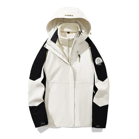 Herren wasserdichte dreiteilige Winterjacke mit abnehmbarer Kapuze und Fleece-Innenjacke EB