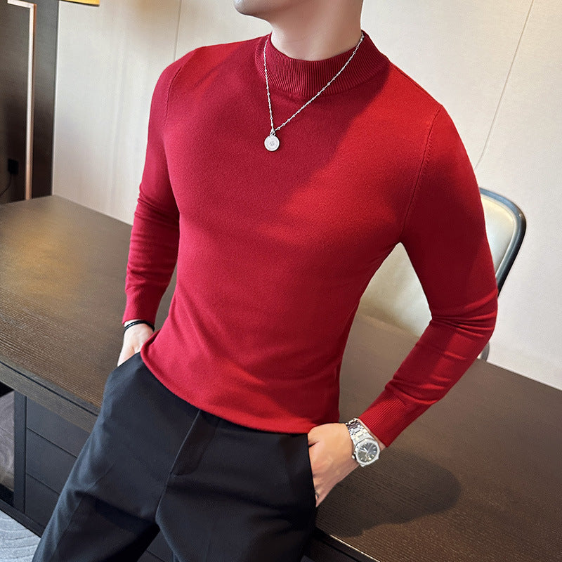Herren modischer Pullover mit hohem Kragen und eleganter Passform EB