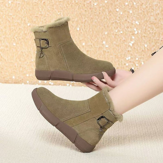 Damen modische Winterboots mit flauschigem Kunstfellkragen und stabiler Sohle EB