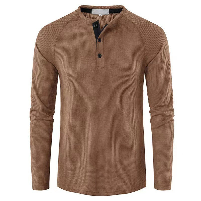 Herren nan strukturiertes Henley-Langarmshirt mit Waffelstruktur, Halbknopfleiste und Raglanärmeln EB