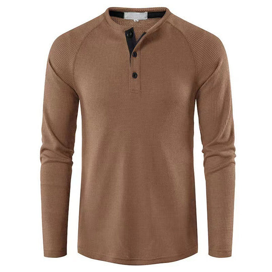 Herren nan strukturiertes Henley-Langarmshirt mit Waffelstruktur, Halbknopfleiste und Raglanärmeln EB