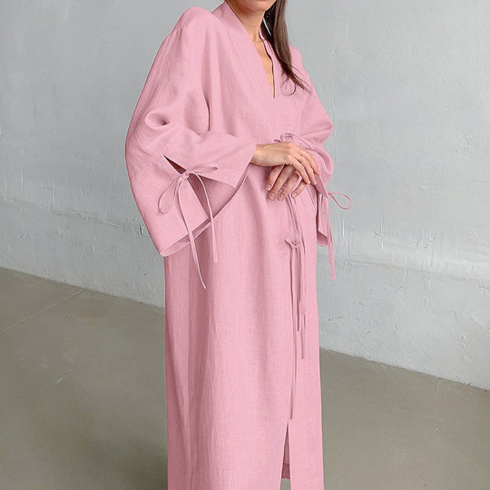 Damen Kimono-Style Morgenmantel mit verspieltem Rüschendetail EB