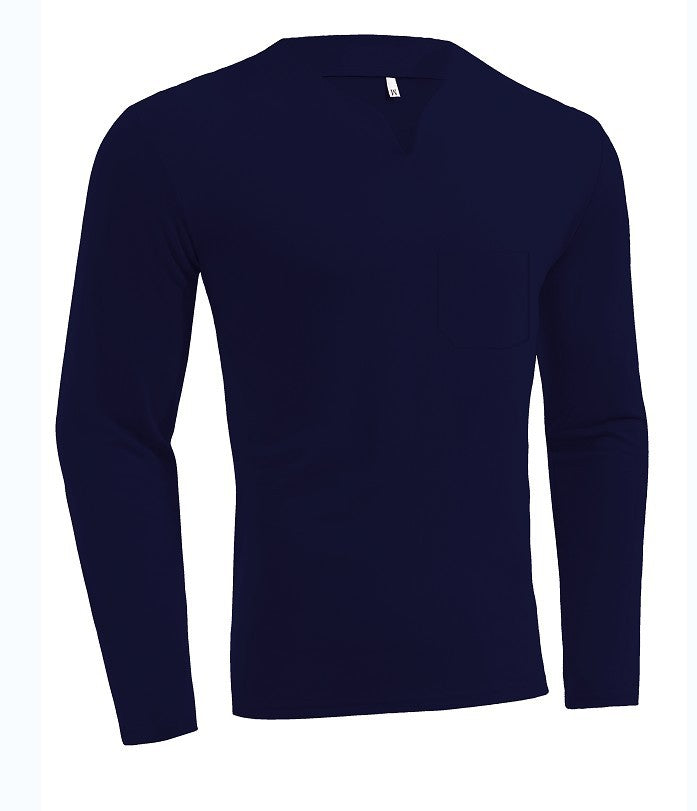 Herren nan Langarmshirt mit V-Ausschnitt Slim Fit Baumwollmix und elastischem Komfortbund EB