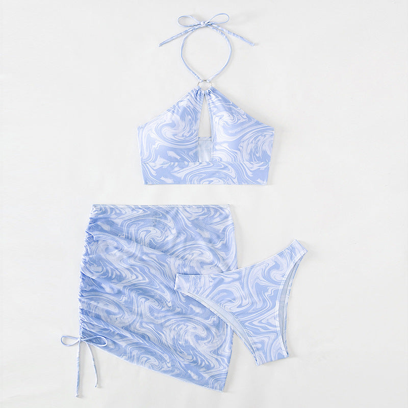 Damen Crop-Bikini-Set mit verspieltem Marmor-Design EB